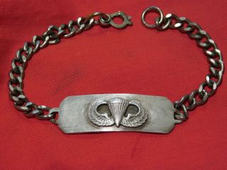 Scarce Wwii Us Army Airborne Paratrooper Bracelet Sterling Jump Wing