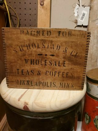 Sh Holstad Tea Coffee Minneapolis Minnesota Mn Mustard Wood Crate Box