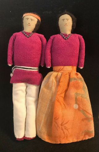 Pair Vintage Native American Indian Navajo Cloth Dolls Clothes 8 "
