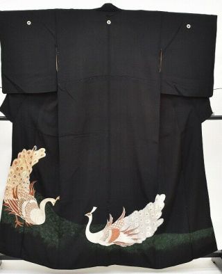 Japanese Vintage Kimono/tomesode/ Silk /antique Womens 59 Inc.  /black 3nfuji21172
