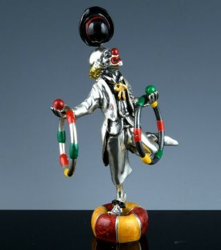Great Italian Italy Sorini Sterling Silver & Enamel Clown W Rings & Hat Figure
