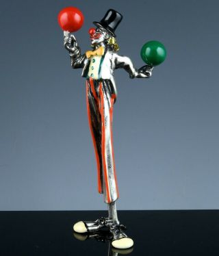 Great Italian Italy Sorini Sterling Silver & Enamel Clown W Stilts Balls Figure