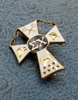 Sigma Chi Cross Badge 10k Yellow Gold Vintage Fraternity Pin.