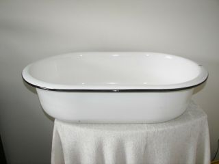 Large Vintage Enamelware White/black Trim Wash Tub Basin Ice Cooler Soaking Tub