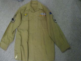 U.  S.  Army Wwii Od Wool Shirt With Gas Flap And Machine Embrodiered Cib & Ribbons