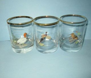 3 Ned Smith Duck Game Bird Glasses Whiskey Rocks Low Ball Old Fashioned