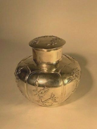 Exceptional Quality Antique Chinese Export Silver Tea Caddy C.  1860 - 90