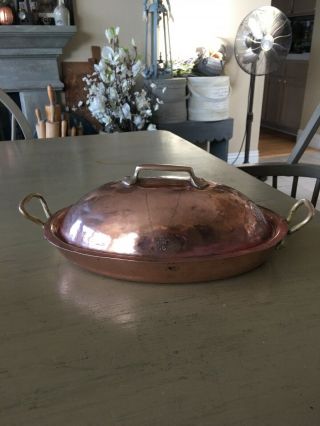 Bazar Francais Ny Oval Copper Gratin Pan Vintage 666 10 X 7 1/2”