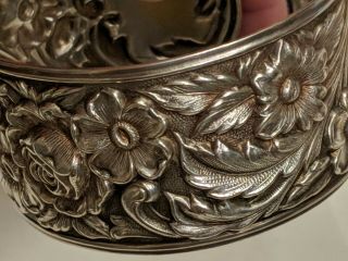 Vintage S.  Kirk And Son Sterling Repousse Cuff Bracelet Rose Floral Wide 19f