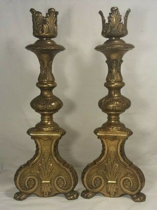 Set Of 2 Vintage 17.  5 " Tall Brass Cambridge Lamp Co.  Bases Candle Stick Holders