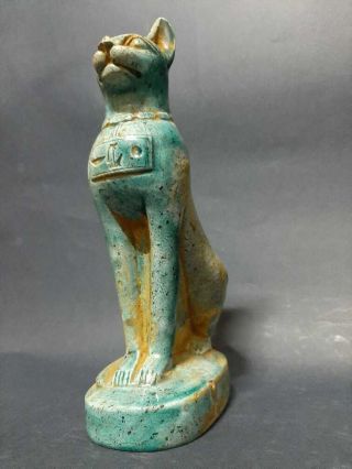 Ancient Egyptian Antiques Bastet Cat Pharaoh Ubasti Statue Figure Glazed Stone