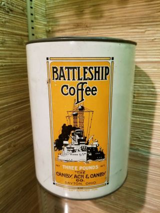 Antique Rare Battleship Coffee Tin 3 Lb Can Litho Advertising Vtg Crackers Navy