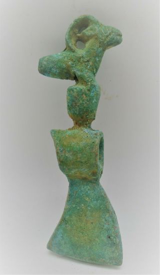 Museum Quality Ancient Luristan Bronze Ram Axe Circa 1200 - 800bce Scarce