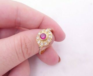 18ct Gold Ruby Diamond Ring,  Art Deco Design Cluster