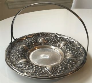 Antique Sterling Silver Repoussé Basket,  9.  5”,  By Whiting,  Early 1900’s