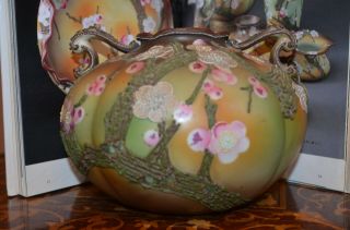 Gorgeous Very Rare Nippon Old Noritake Vase Moriage Plum Blossom Mark 52