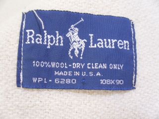 Ralph Lauren 100 Cream Wool King Size Blanket Vintage Made in USA 108 