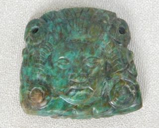 Precolumbian Mayan Aztec Carved Jade Stone Primitive Effigy Burial Mask Amulet