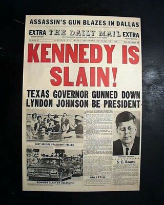 Great Jfk President John F.  Kennedy Assassination Headline 1963 Old Newspaper