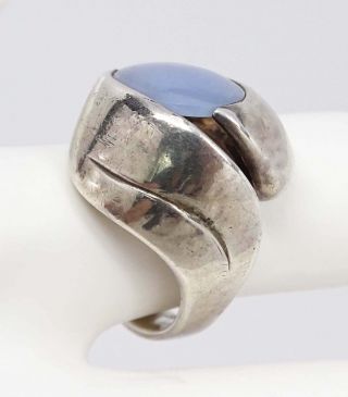 Antique Arts & Crafts Sterling Silver & Blue Moonstone Ring Size 7 3