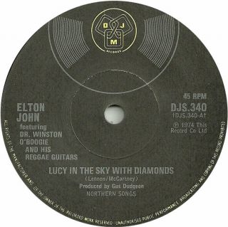 Elton John ‎– Lucy In The Sky With Diamonds (rare Dr Winston Credit) 7 " Vinyl 45