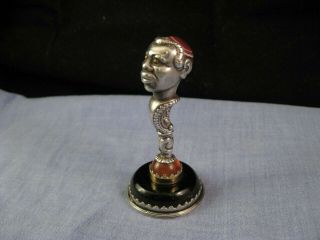 Stunning Antique Agate Silver Black History Negro Head Seal Paperweight C1890
