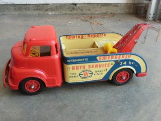 1950s Wyandotte Auto Service Coe Wrecker Tow Truck Litho Steel W Plastic Cab @@