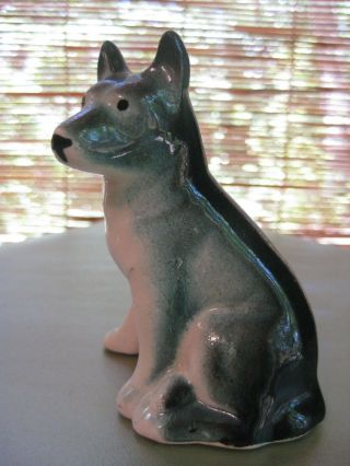 Vintage Ceramic Shepherd Dog Figurine Statue Sitting Pose Teal Blue High Gloss