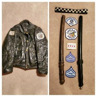 Chicago Police Leather Jacket And Batons