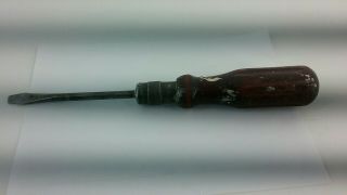 Vtg Millers Falls 9 1/2 " No.  63 Ratcheting Flat Head Screwdriver W/ Wood Handle