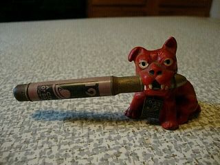 1933 Cast Iron Dog Pencil Holder With Bullet Pencil Century Of Progress