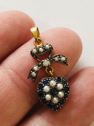 9ct And Silver Sapphire And Diamond Pearl Pendant,  Victorian Style,  925,  375