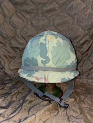 Ww2 Era Us Army M1 Helmet W Ww2 Liner,  Vietnam Era Mitchell Cover,  Front Seam