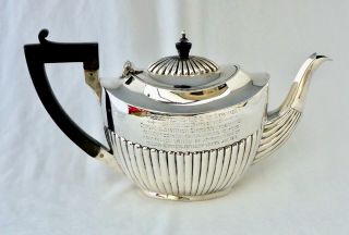 358gm Solid Silver Presentation Teapot Trophy.  Oxford Grocers 