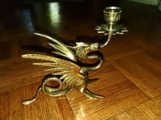 Dragon Brass Candle Holders - Pair,  Vintage,