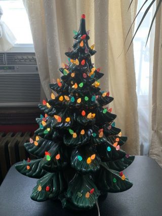 Vintage Atlantic Mold Ceramic Light Up Christmas Tree 20” Tall