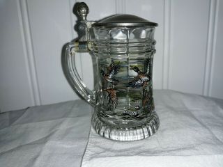 Vintage Shot Glass Germany Bmf Schnapskrugerl W/ Lid Rein Zinn Stein Miniature