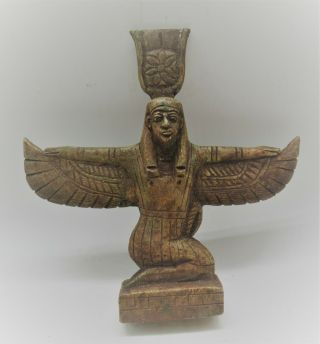 Antique Egyptian Glazed Stone Statue Of Winged Isis
