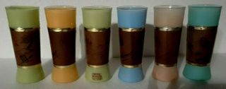 Vintage Siesta Ware Frosted Glass Tumblers Wood Jackets Tiki Tropical W/holder