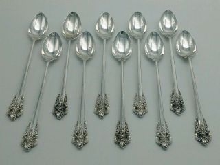 Set Of 10 Wallace Grande Baroque Sterling Silver Ice Tea Spoons,  379 Grams
