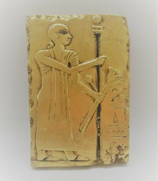 Ancient Egyptian Gold Gilded Stone Relief With Depiction Of Servant