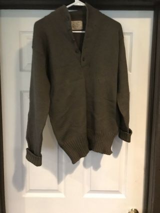 Wwii Olive Drab Wool High Neck Sweater Dated 1945 (large)