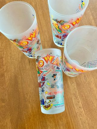 Iowa Set Of 4 Frosted Glass Tumblers By Cat Studio,  6”,  2004