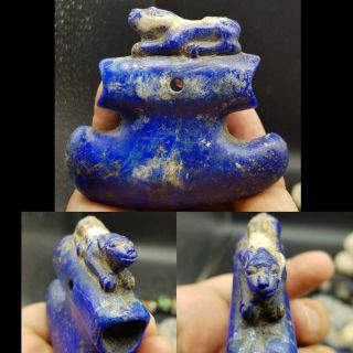 100 Ad Ancient Roman Old Lapis Lazuli Stone Axe With Wild Animal 36