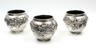 3 Arthur & Bond Yokohama Sterling Silver Japanese Hand Crafted Dragon Bowls 7042