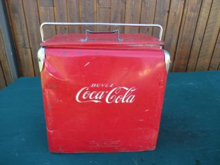 Vintage 1950s Red Coca Cola Cooler Chest With Lid Drink Soda Great Decoration