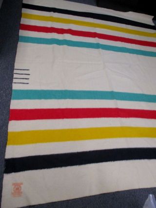 Vintage Hudson Bay 4 Point Wool Blanket With Colorful Stripes 72 " X 88 "