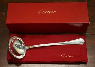 & Boxed Rrp £375 Large Cartier Solid Sterling Silver & Gold Soup Ladle