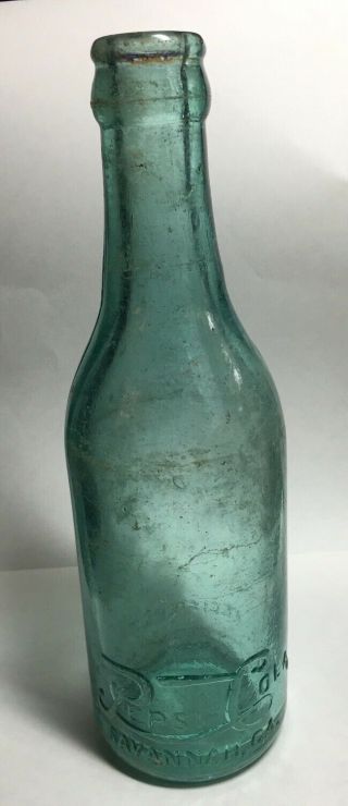 1907 Rare Pepsi Soda Bottle Raised Letters Savannah Ga Aqua Green 2