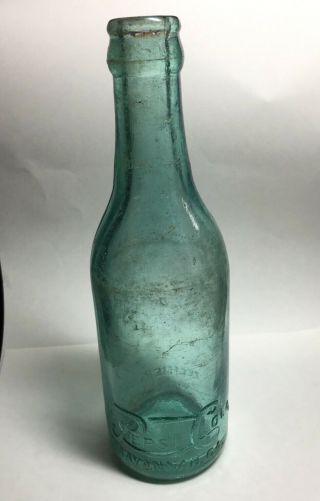 1907 Rare Pepsi Soda Bottle Raised Letters Savannah Ga Aqua Green 3